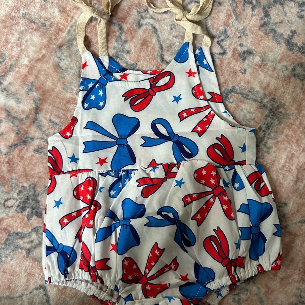 Toddler Bow Print Bubble Romper - Red & Blue on White